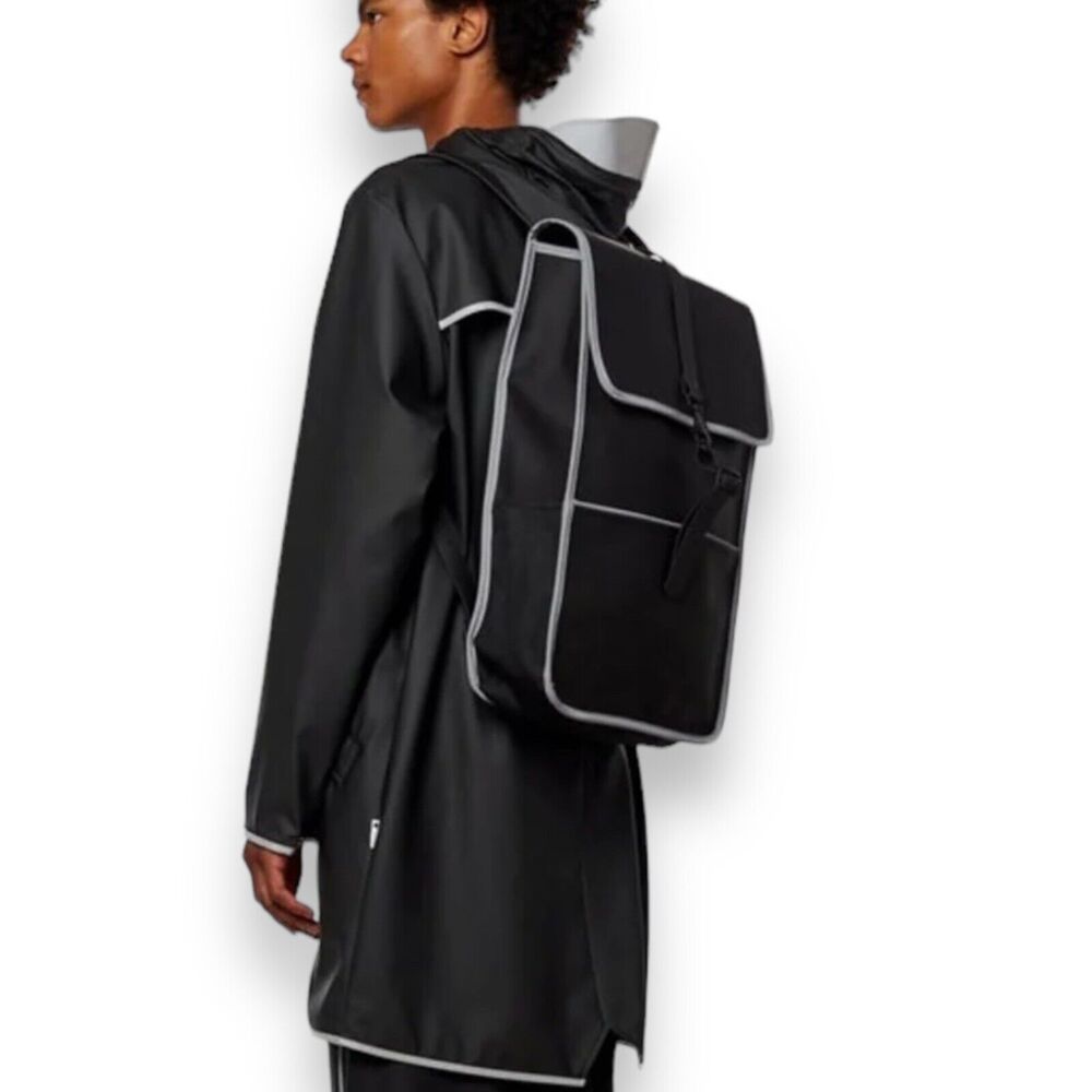 RAINS Backpack Mens‎ Reflective | 70 Black H18.9 x W11.8 x D4.7” Rucksack